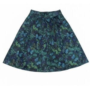 100% Thai Silk A-Line Skirt - Size Small Blue and Green Butterflies